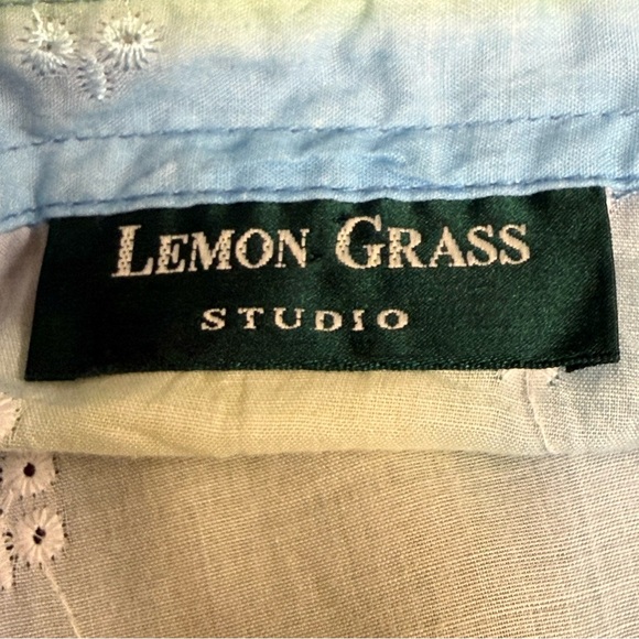 Lemon Grass Studio Blue Yellow Embroidered Button Shirt Medium Summer Top - Picture 7 of 10